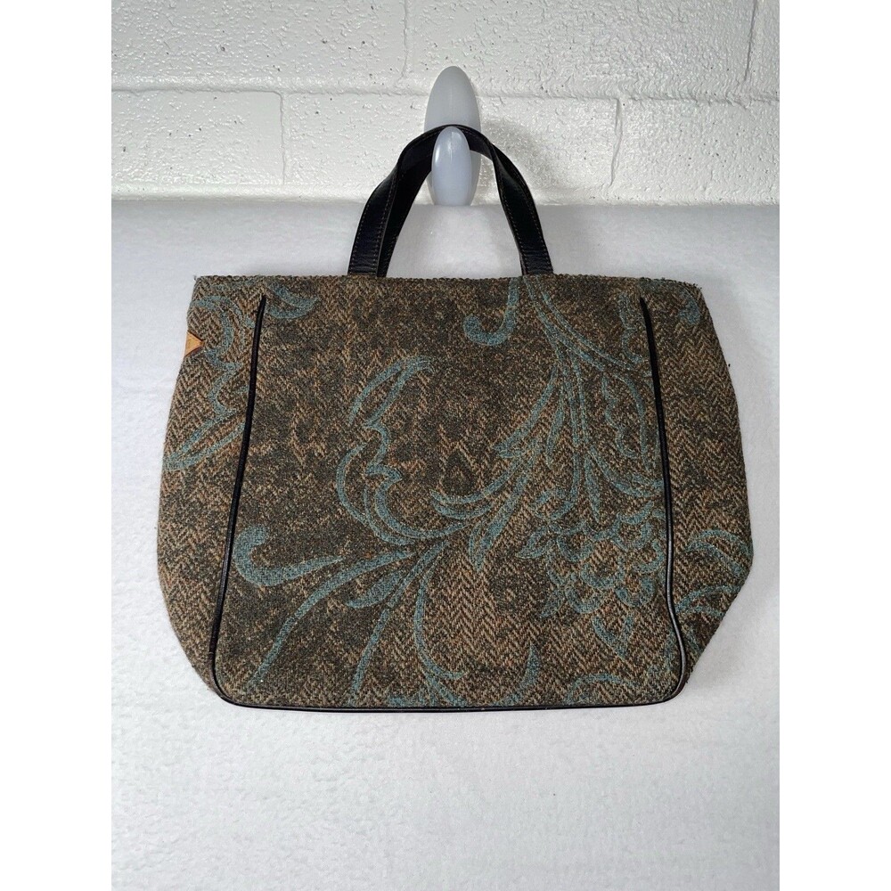 MZ Wallace Handbag TOTE Bag Purse Leather Tapestry Brown Green Tweed Preppy